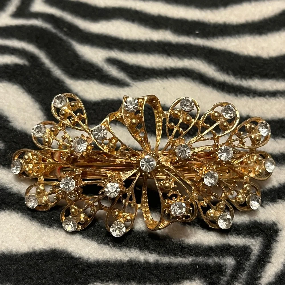 Gold Floral Rhinestone Hair Clip